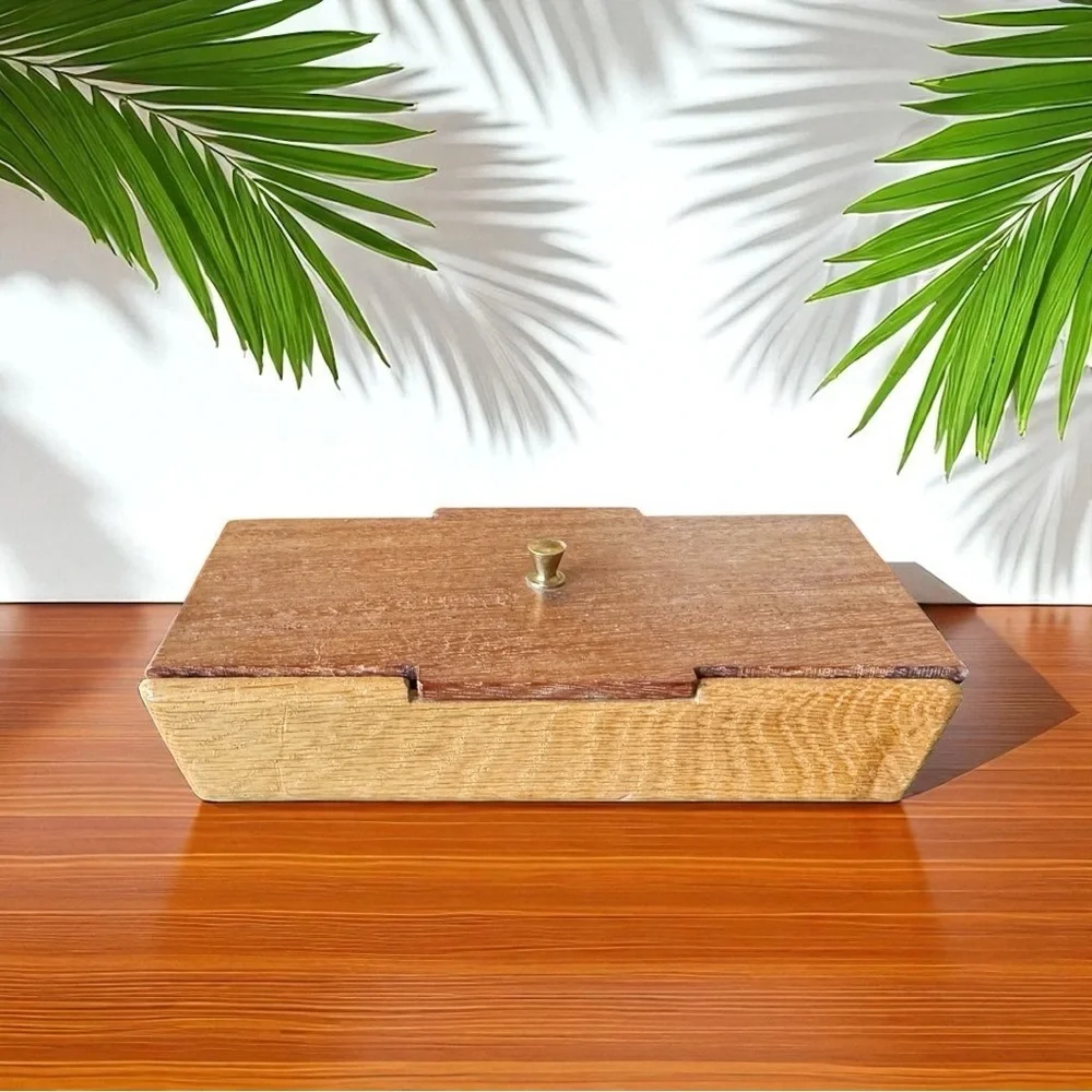 Handcrafted Wooden Trinket Box with Brass Knob – Artist Marked